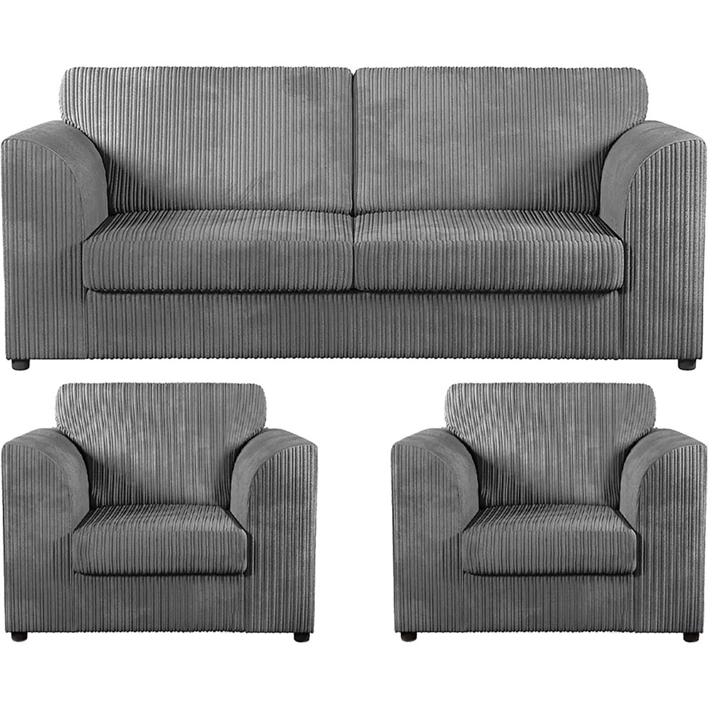 Luxor 5 Seater Grey Jumbo Cord Full Back Sofa Suite Image 2