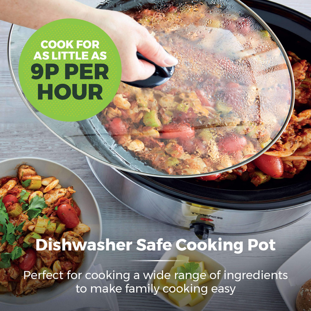Tower T16040Y Silver Stainless Steel Slow Cooker 6.5L Image 4