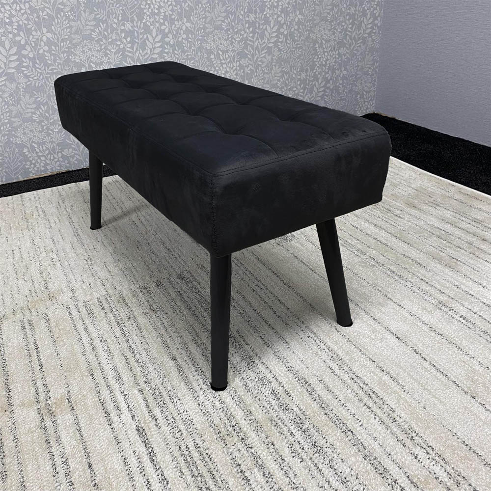 Portland 4 Seater Velvet Dining Set with Bench Grey and Black Image 2