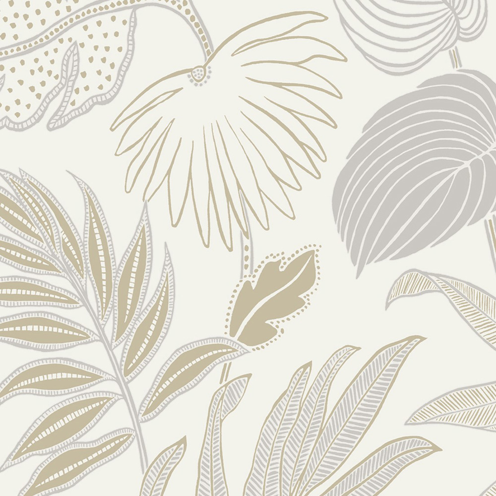 Grandeco Kew Botanical Leaves Blown Vinyl Textured Neutral Wallpaper Image 3