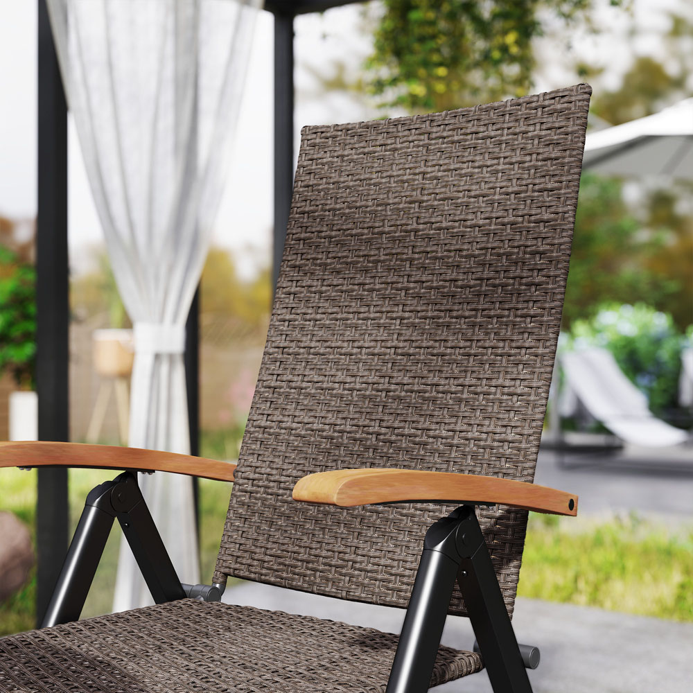 Outsunny Set of 2 Brown Rattan Folding Garden Chair Image 3