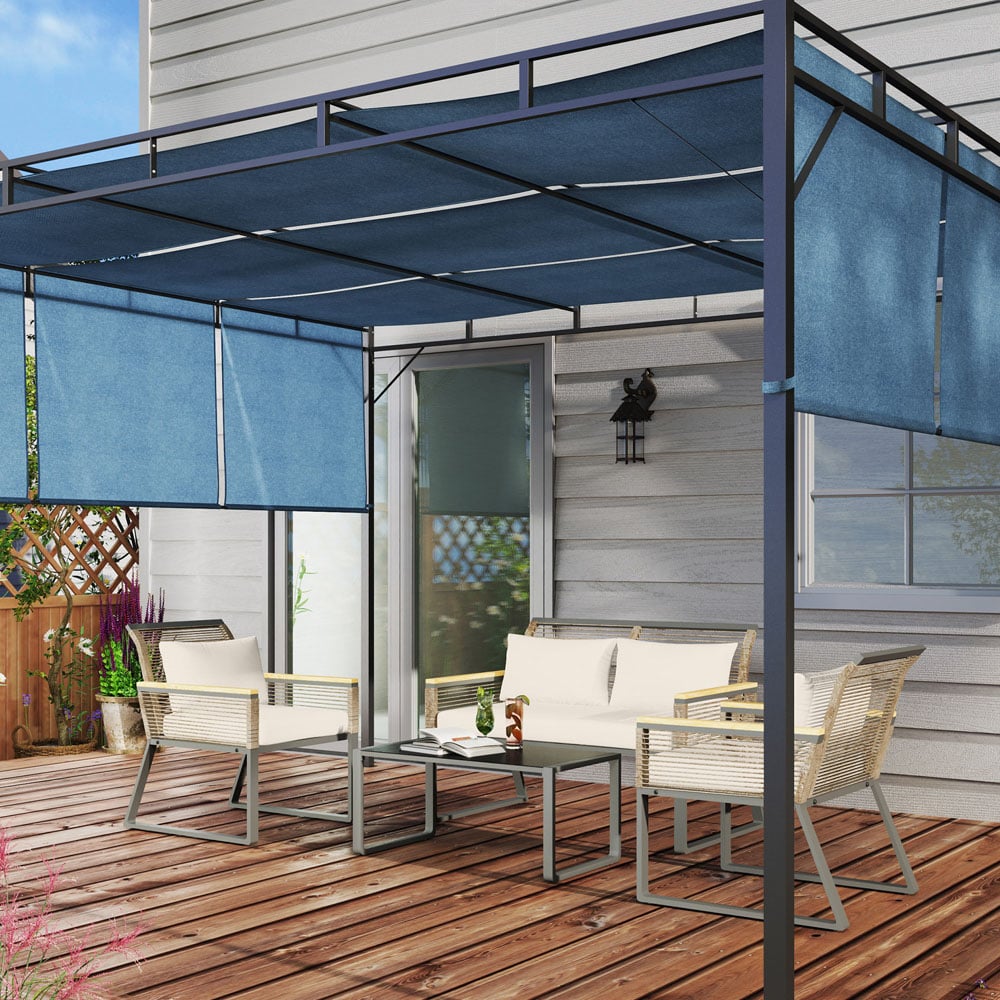 Outsunny 4 Seater Grey Wicker Garden Sofa Set with Cushions Image 4