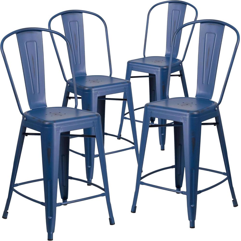 FWStyle Antique Blue Steel Bar Stools Set of 4 Image 2