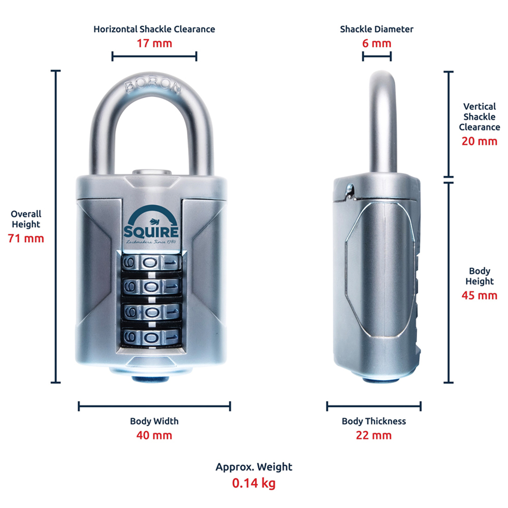Squire 40mm 4 Wheel Combination Boron Shackle Padlock Image 6