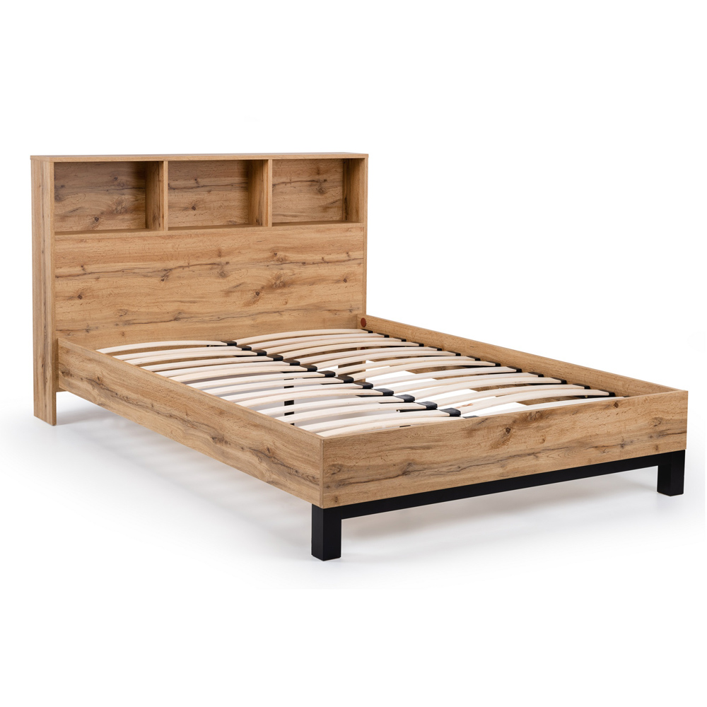 Julian Bowen Bali King Size Oak Bed Frame with Bookcase Headboard Image 3
