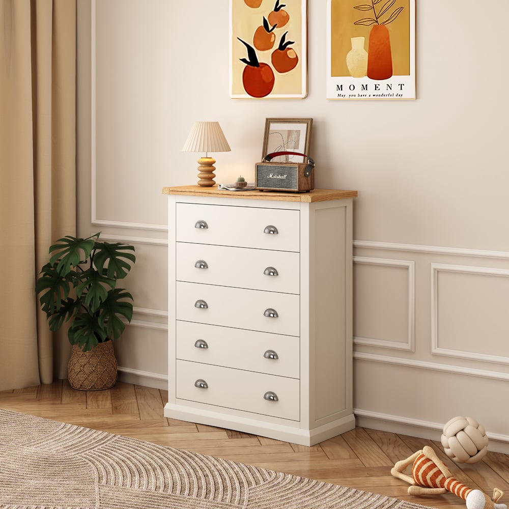 Cabinet Bits Cosenza 5 Drawer White Chrome Cup Handle Chest of Drawers Image 8