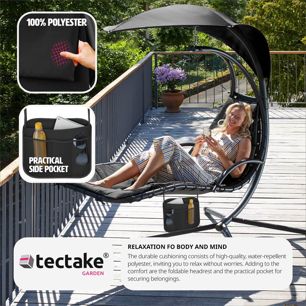 tectake Elaria Black Large UV Protection Sun Canopy Hanging Chair Image 7