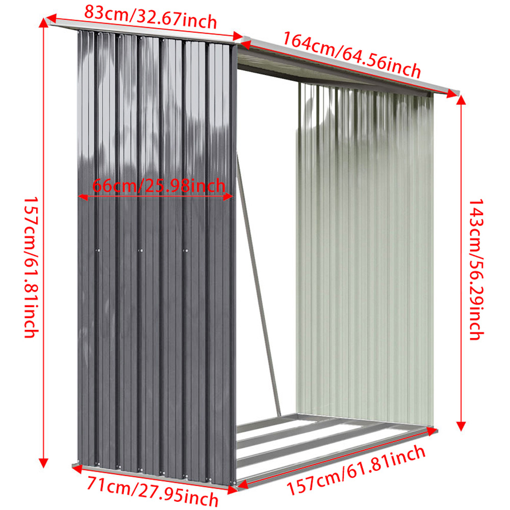 Living and Home 5.1 x 2.3ft Green Zinc Steel Garden Log Storage Shed Image 6