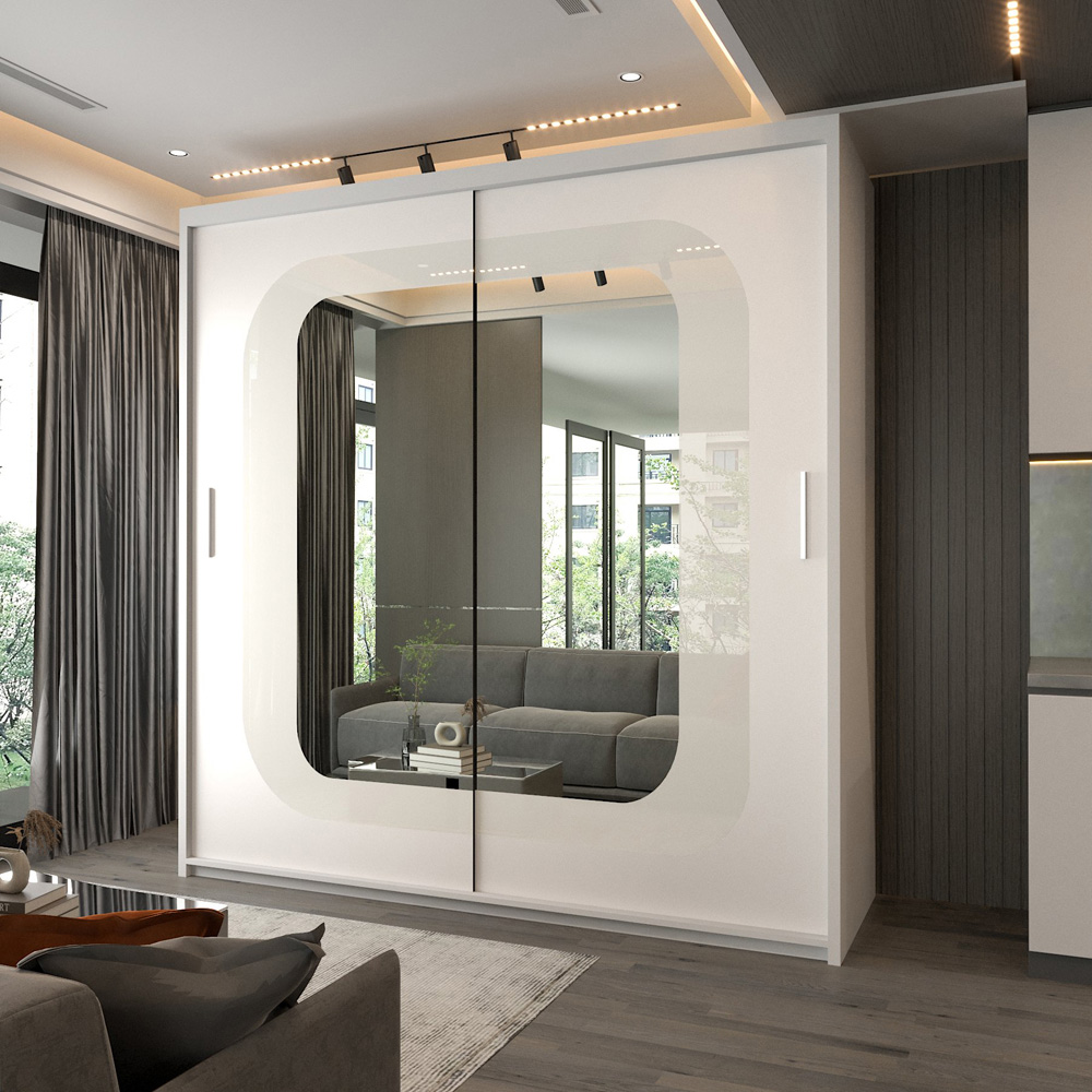 Sliding Wardrobes 4U Chelsea 2 Door White Central Curved Mirrored Wardrobe Image 3