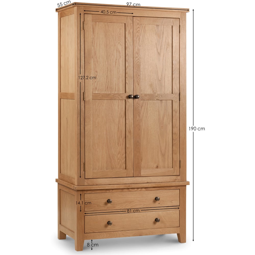 Julian Bowen Marlborough 2 Door 2 Drawer Oak Combination Wardrobe Image 8