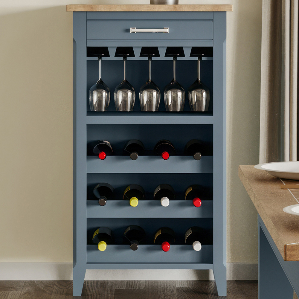 Baumhaus Signature Single Drawer 3 Shelf Blue Wine Rack Image 1