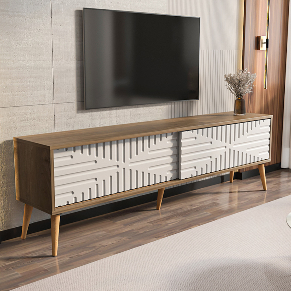 Decorotika Riso 2 Sliding Door Walnut and White TV Unit Image 1