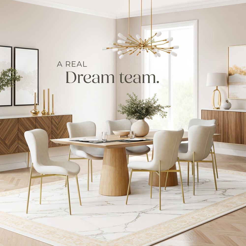 tectake Tessa Set of 4 Beige and Gold Velvet Padded Dining Chair Image 3