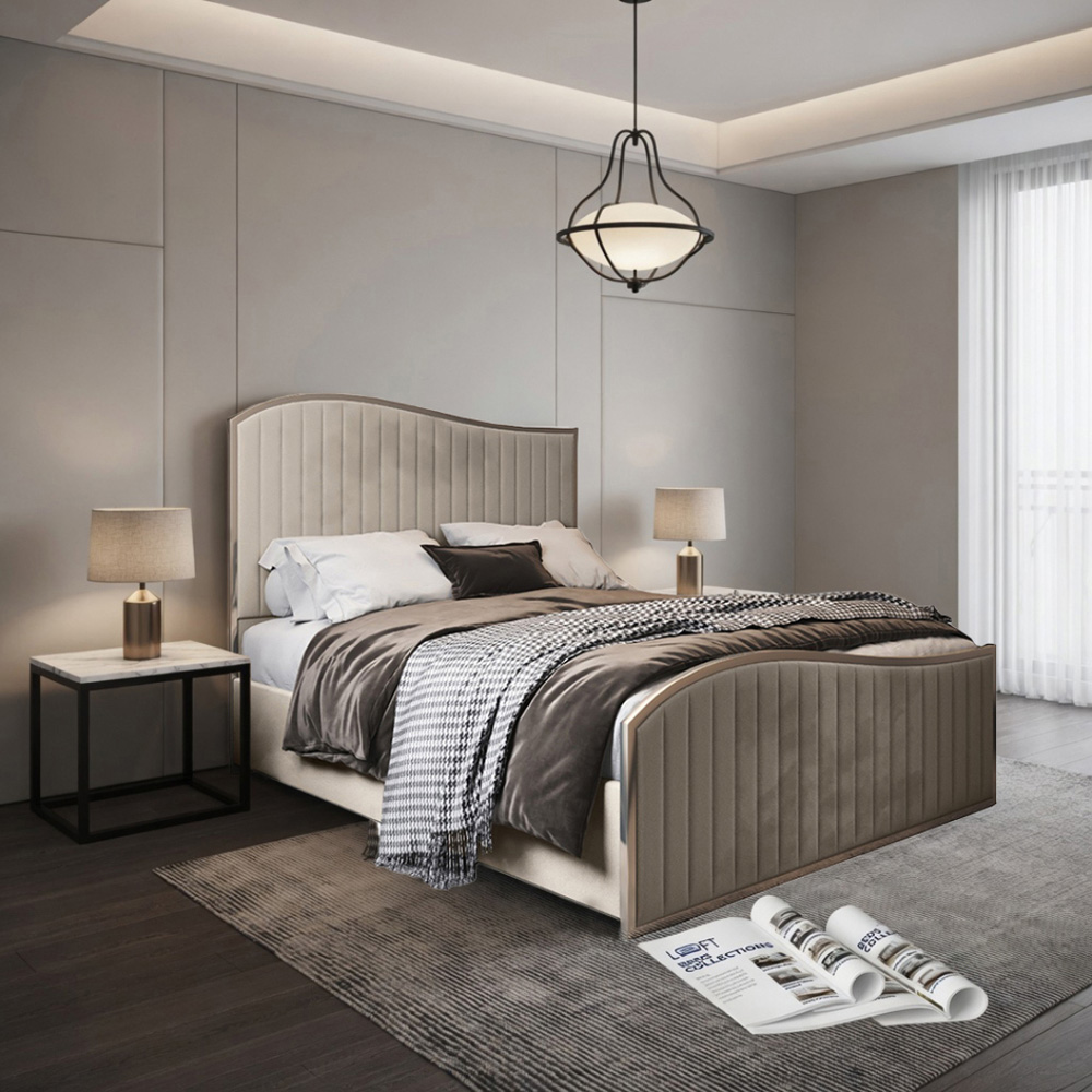 Brixton Silver Super King Size Velvet Upholstered Metal Bed Frame with Wave Headboard Image 5