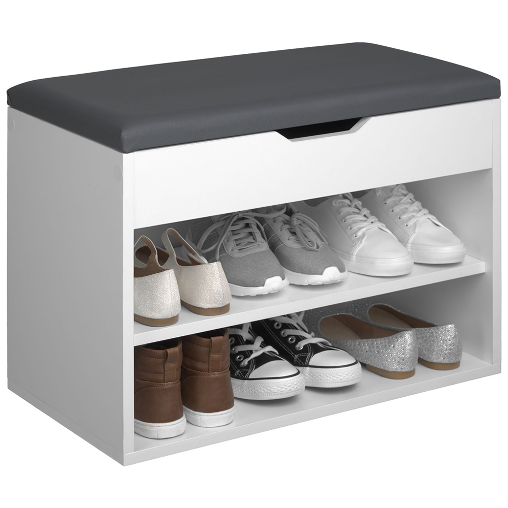 tectake Jasmina 2 Shelf White Shoe Rack Bench with Cushion Image 3