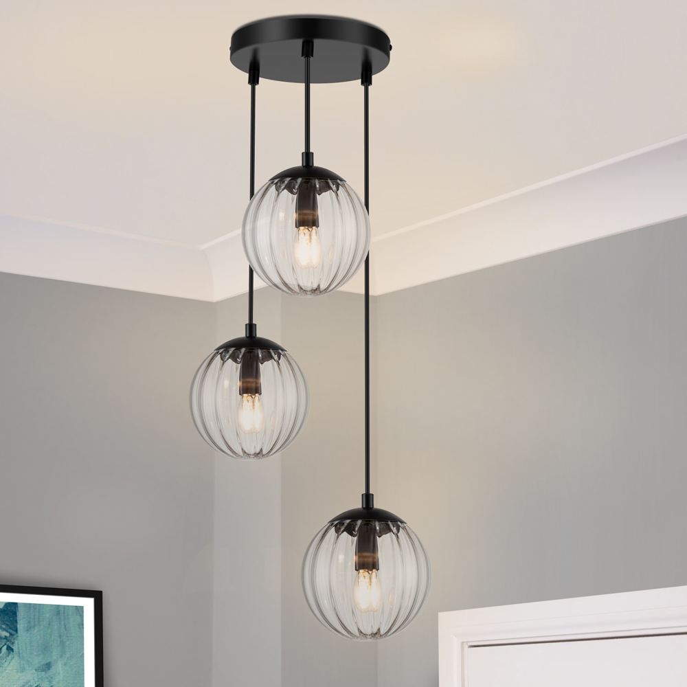Cosylyte Kingston 3 Light Clear Ribbed Glass Cluster Pendant Light Image 2