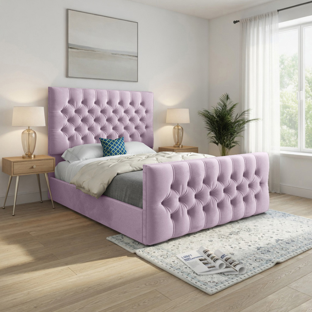 Novara Pink King Size Velvet Upholstered Bed Frame with Pleated Chesterfield Headboard Image 5