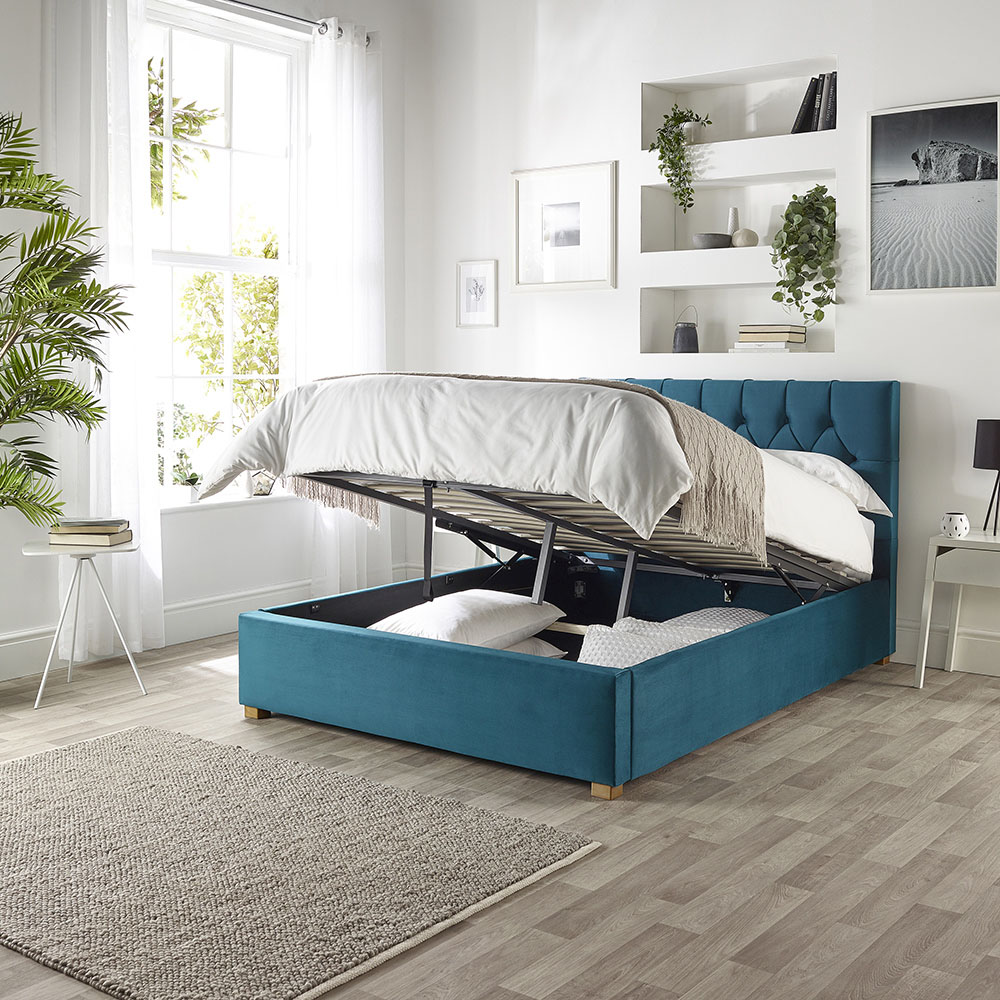 Catherine Lansfield Boutique Small Double Emerald Velvet Ottoman Bed Image 4