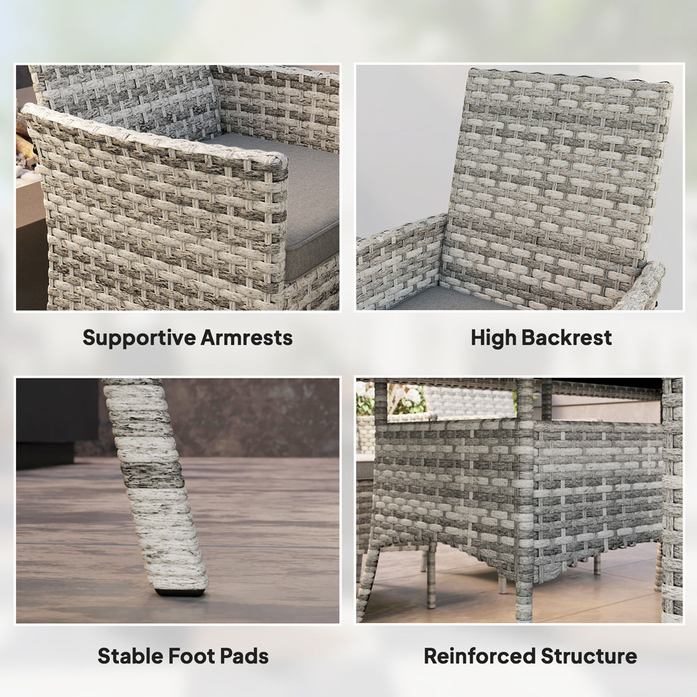 Outsunny 6 Seater Mixed Grey Rattan Garden Dining Set with Cushions Image 7