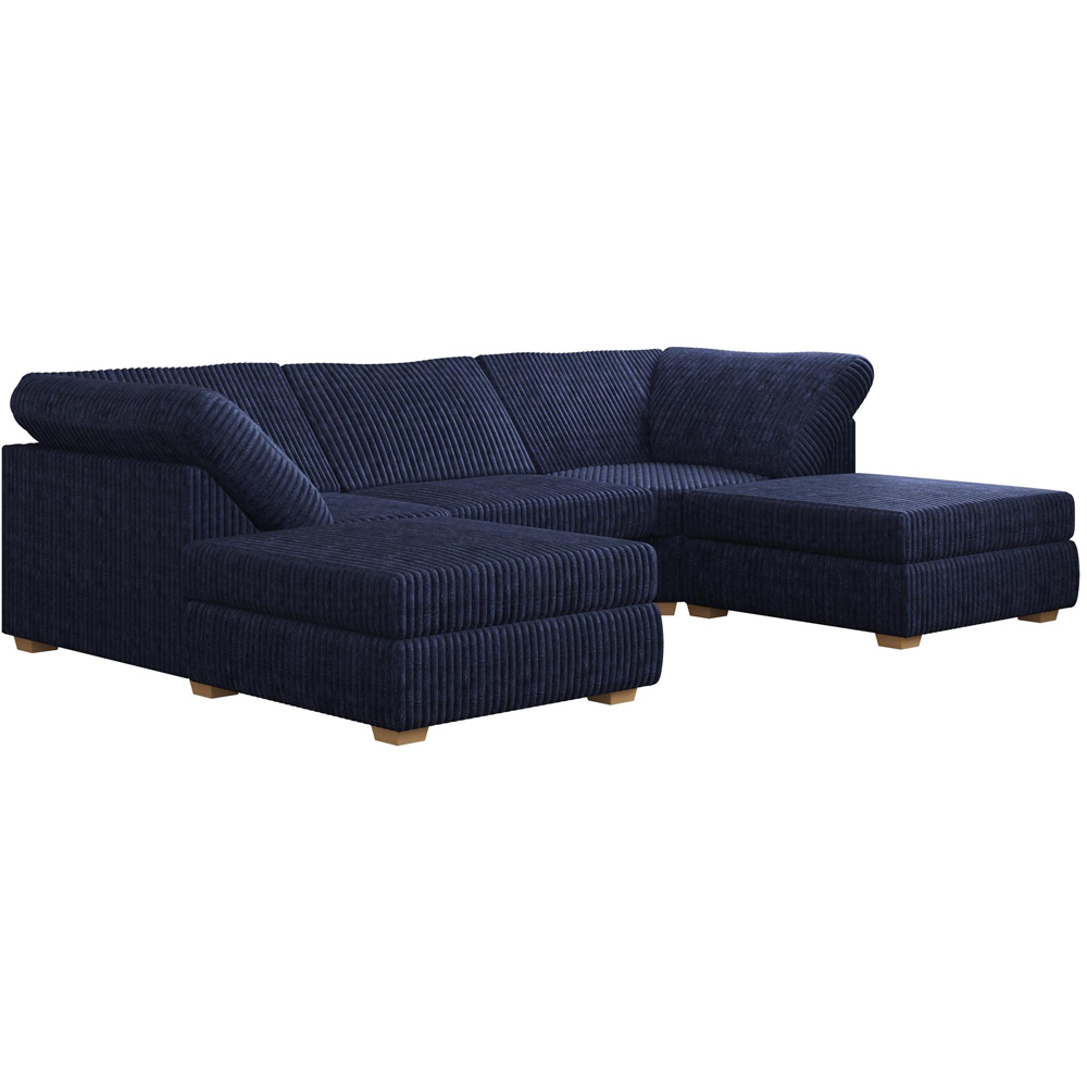 Nestle 5 Seater Navy Plush Faux Fur Fixed Back U-Shape Sofa Image 3