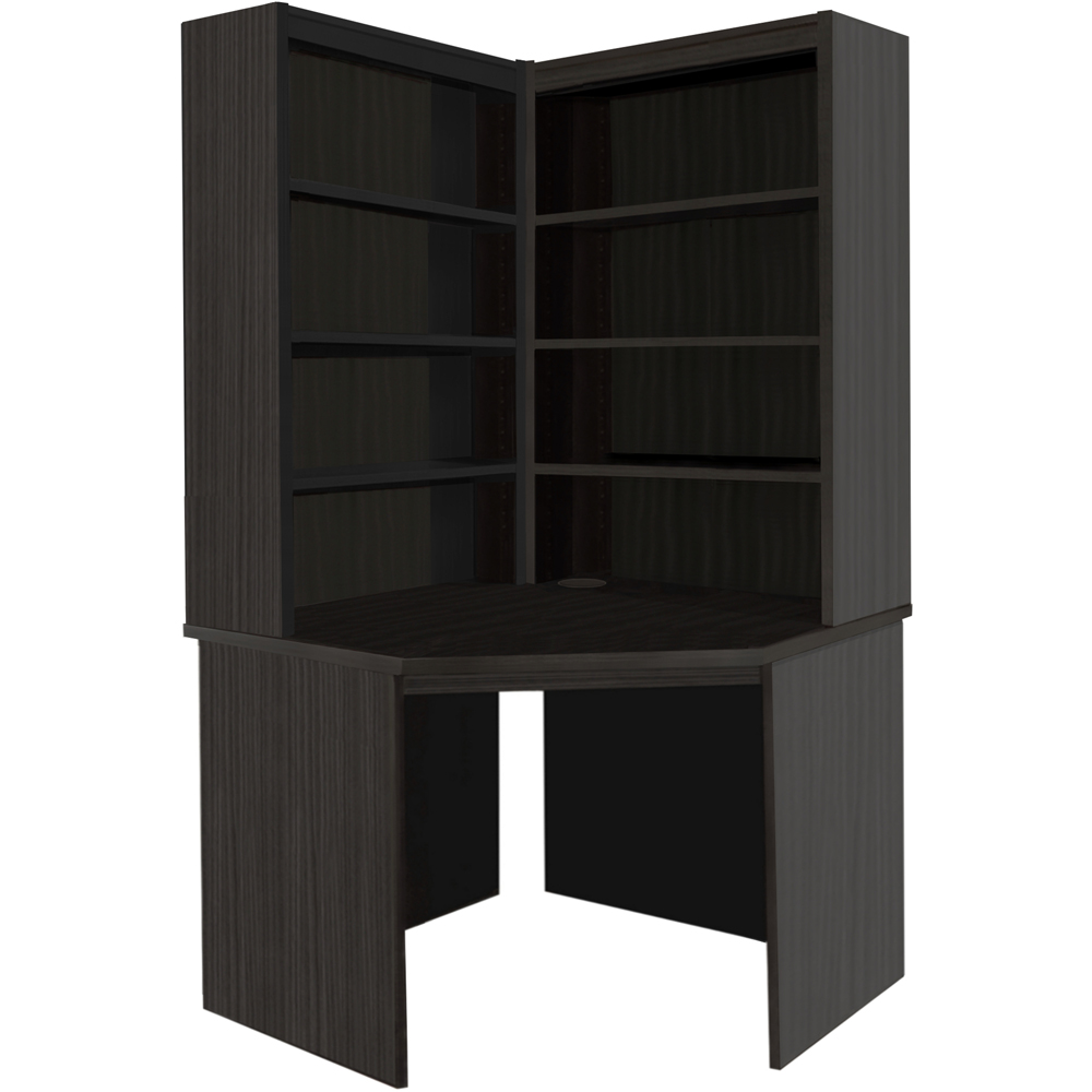 R White Cabinets Corner 8 Shelf Computer Desk with Hutch Set Black Image 2