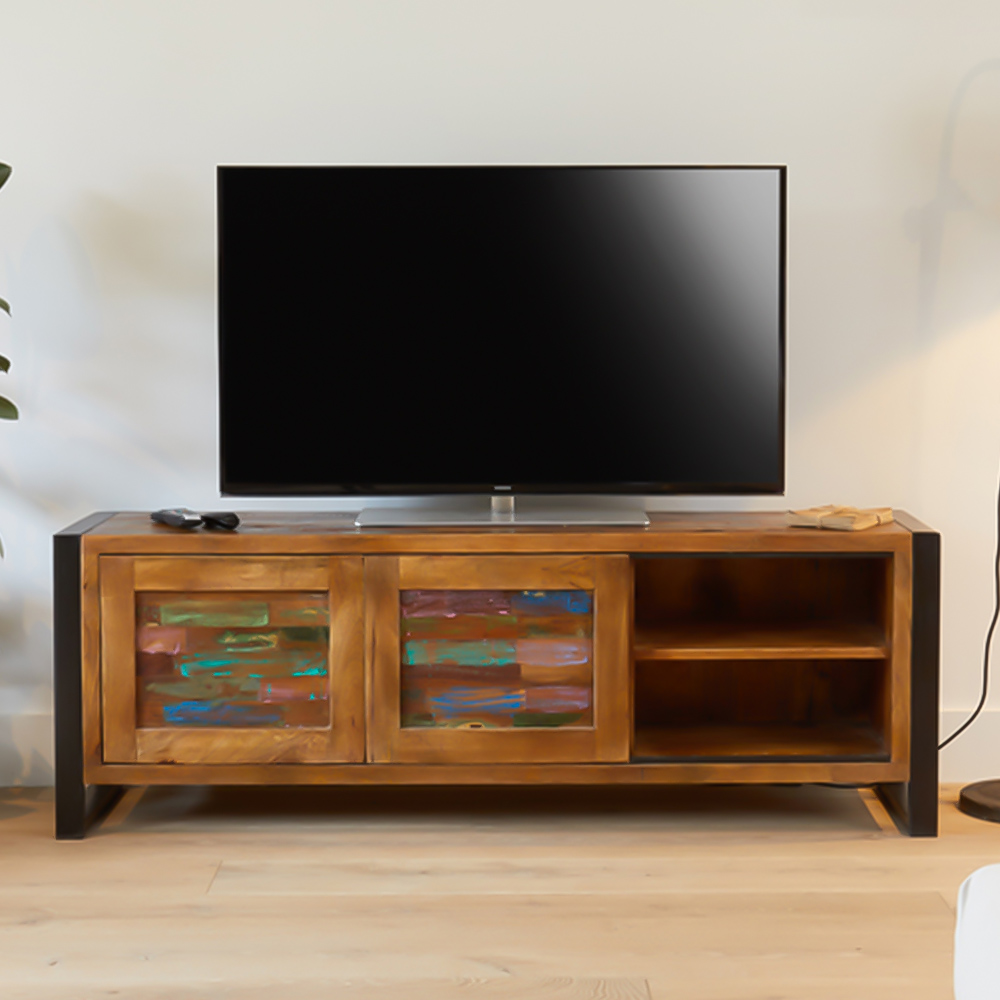 Baumhaus Urban Chic 2 Door Single Drawer Single Shelf Widescreen TV Unit Image 1