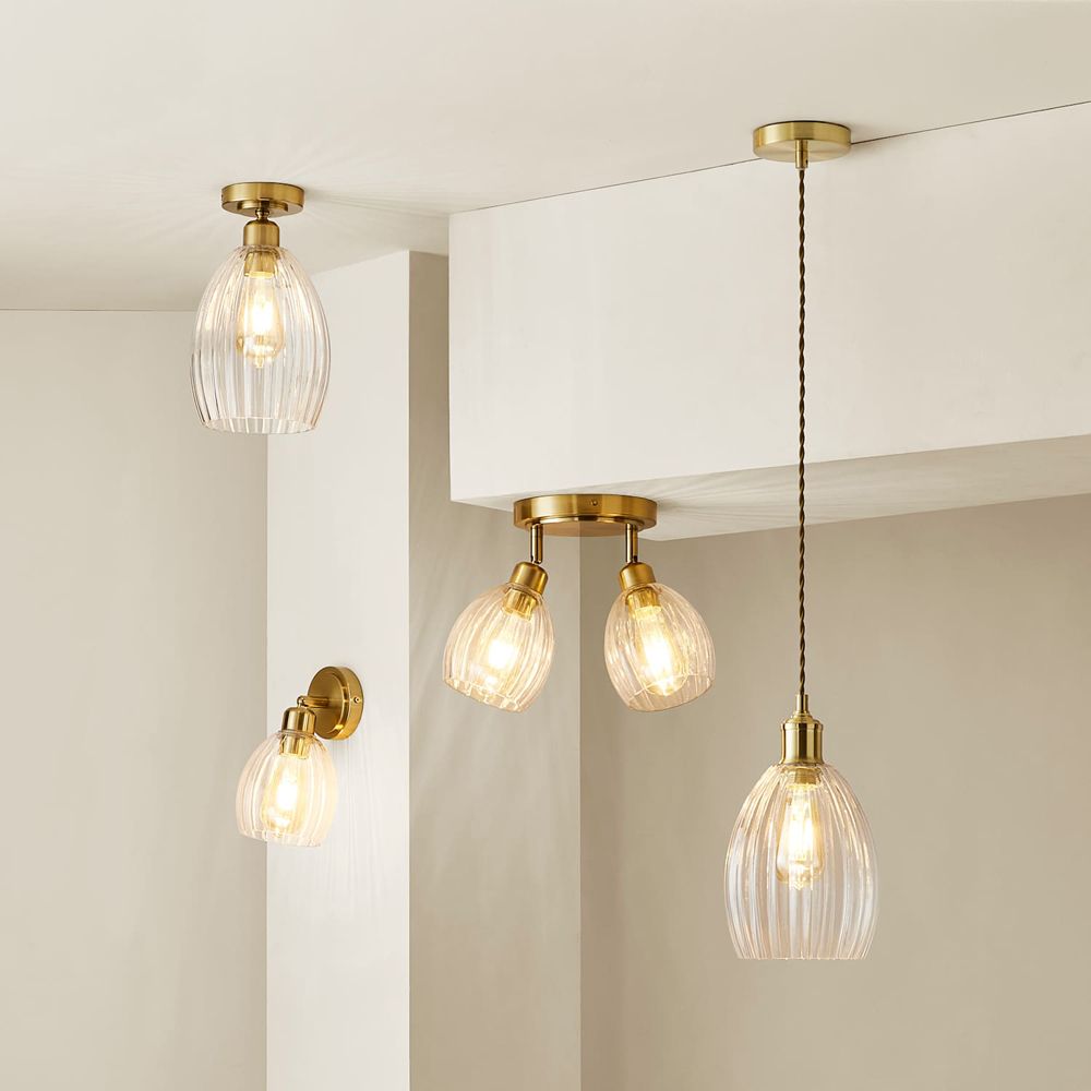 ValueLights Cheltenham Ribbed Shades 2 Way Brushed Gold Adjustable Ceiling Spotlight with Bulbs Image 6