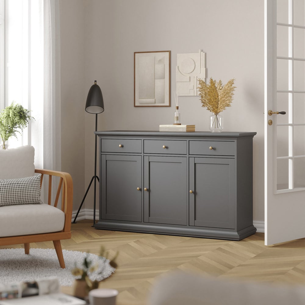 Florence 3 Door 3 Drawer Matt Grey Sideboard Image 6