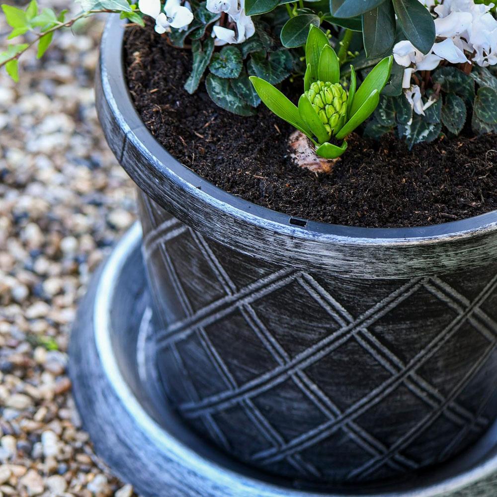 Garden Gear Black and Silver Plastic Plant Pot with Saucer 42cm Image 4