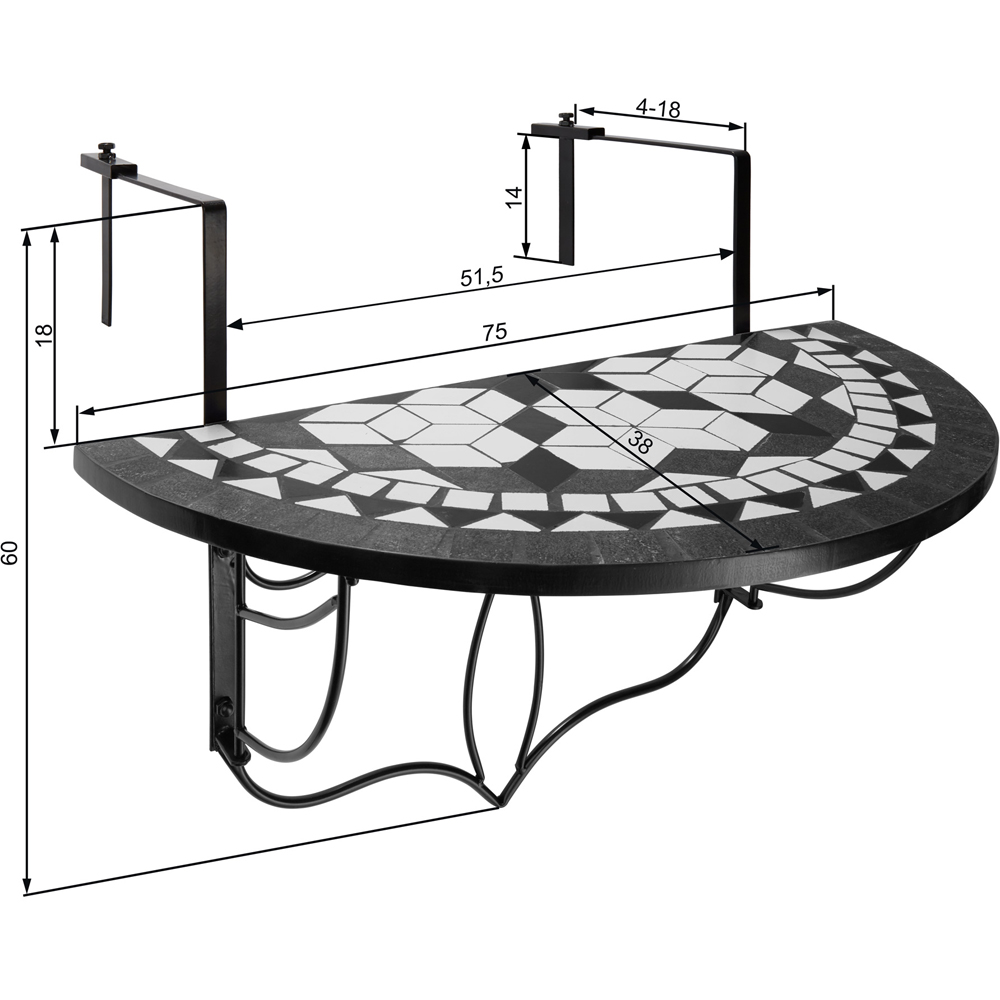 tectake Mosaic Black and White Hanging Table with pattern Image 7