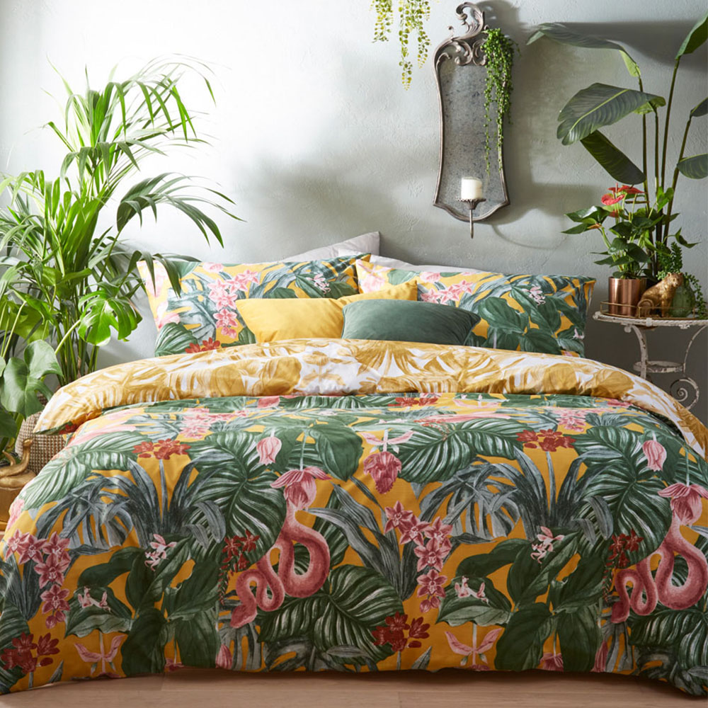 furn. Medinilla King Size Mustard Tropical Duvet Cover Set Image 1