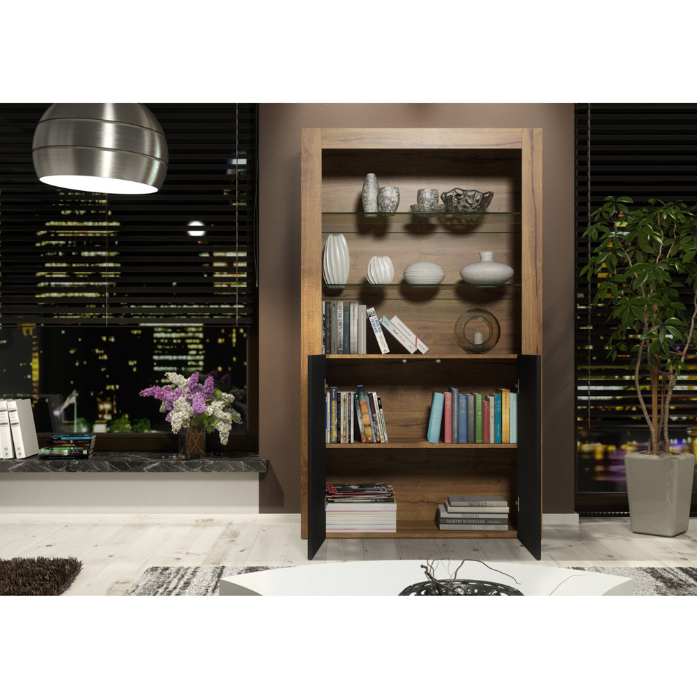 Creative Furniture Spectrum Dark Oak and Black Matte 2 Door 3 Shelf Display Cabinet Image 7
