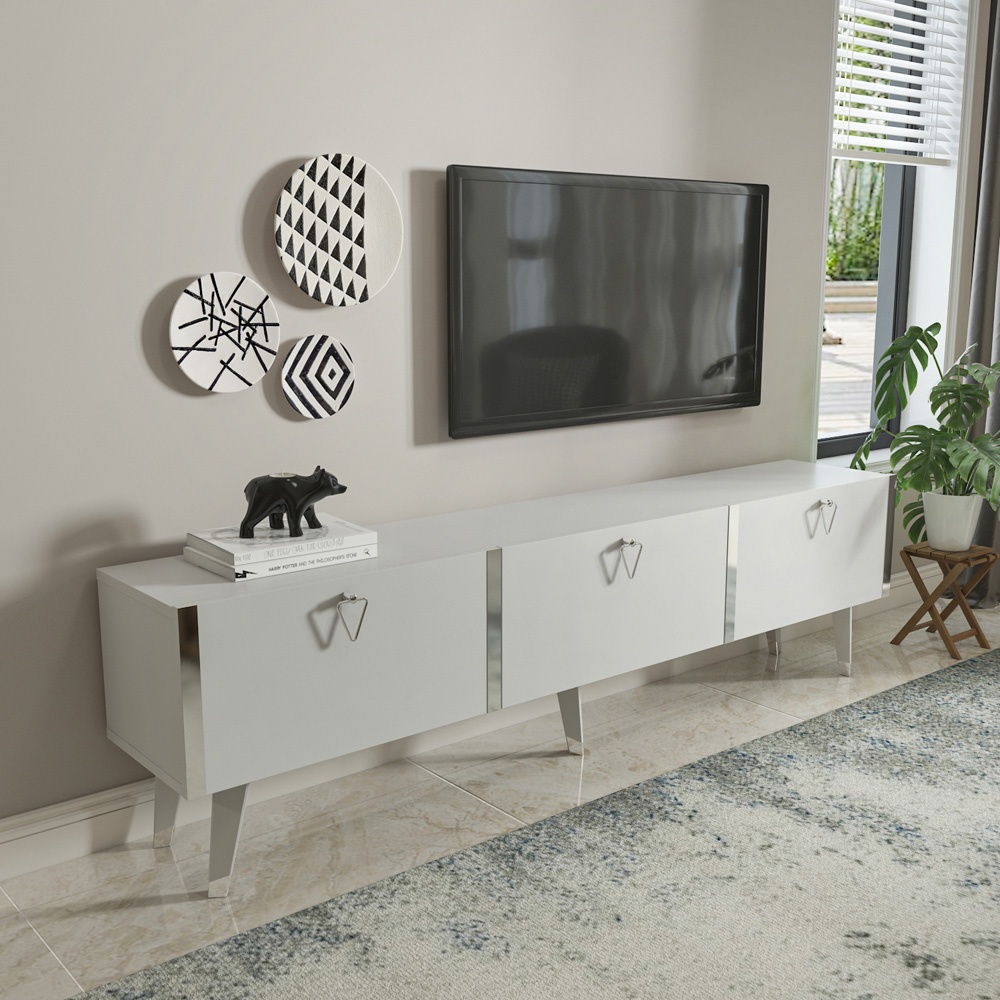 Decorotika Milagro 3 Cabinet White and Silver TV Unit Image 8