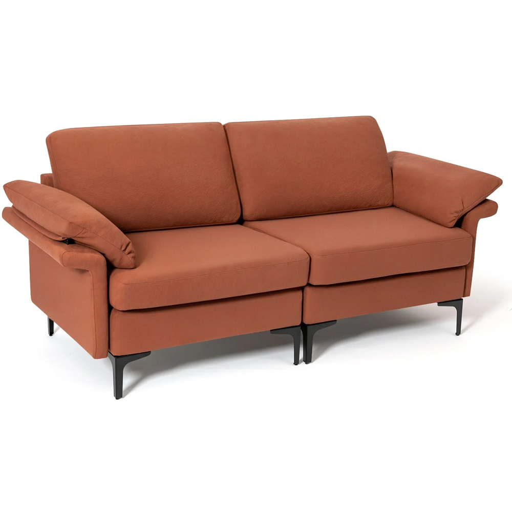 Costway 2 Seater Orange Upholstered Sofa Image 3