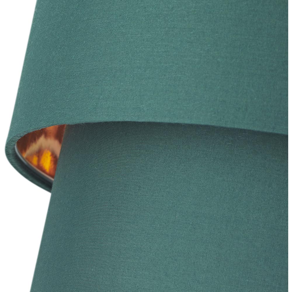 Happy Homewares Modern 2 Tier Forest Green Cotton Pendant Shade with Copper Inner Image 7
