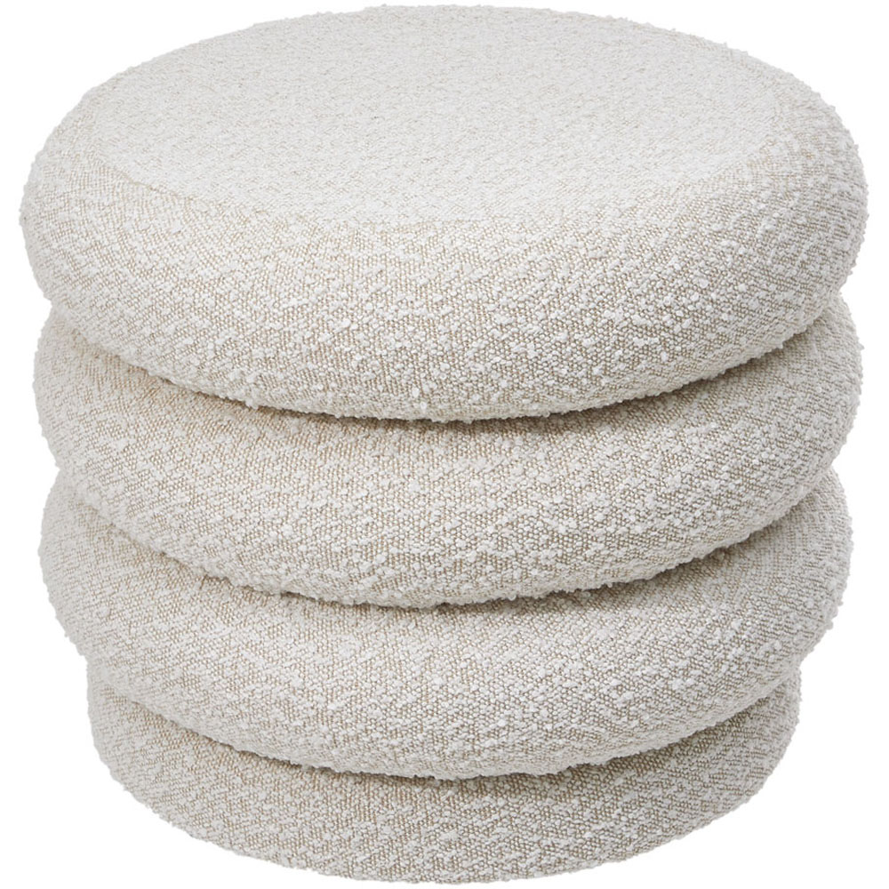 Living and Home Cream Boucle Upholstered Round Storage Ottoman Image 2