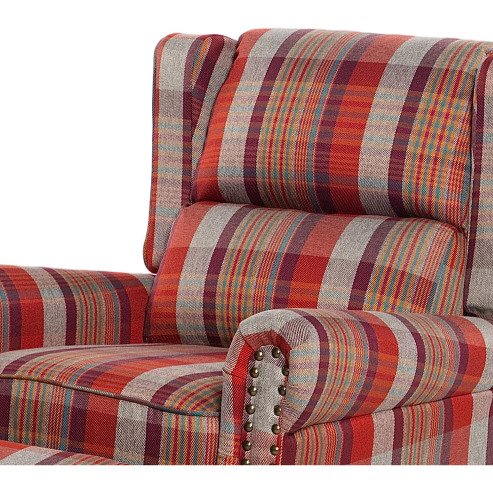 Living and Home Red Plaid Wingback Recliner Armchair with Adjustable Backrest and Footrest Image 4