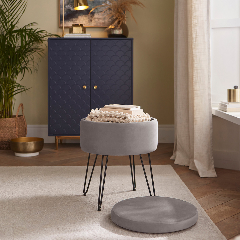 GFW Avery Grey Velvet Storage Stool Image 8
