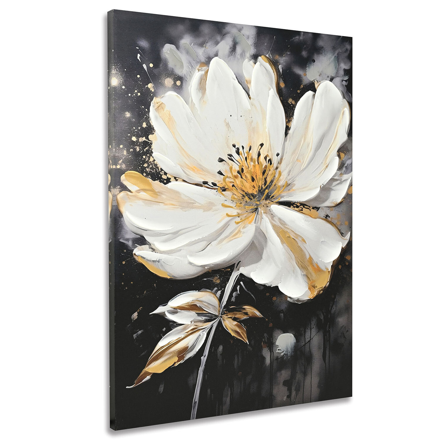 Monochrome Floral Handpainted Canvas - White Image 4