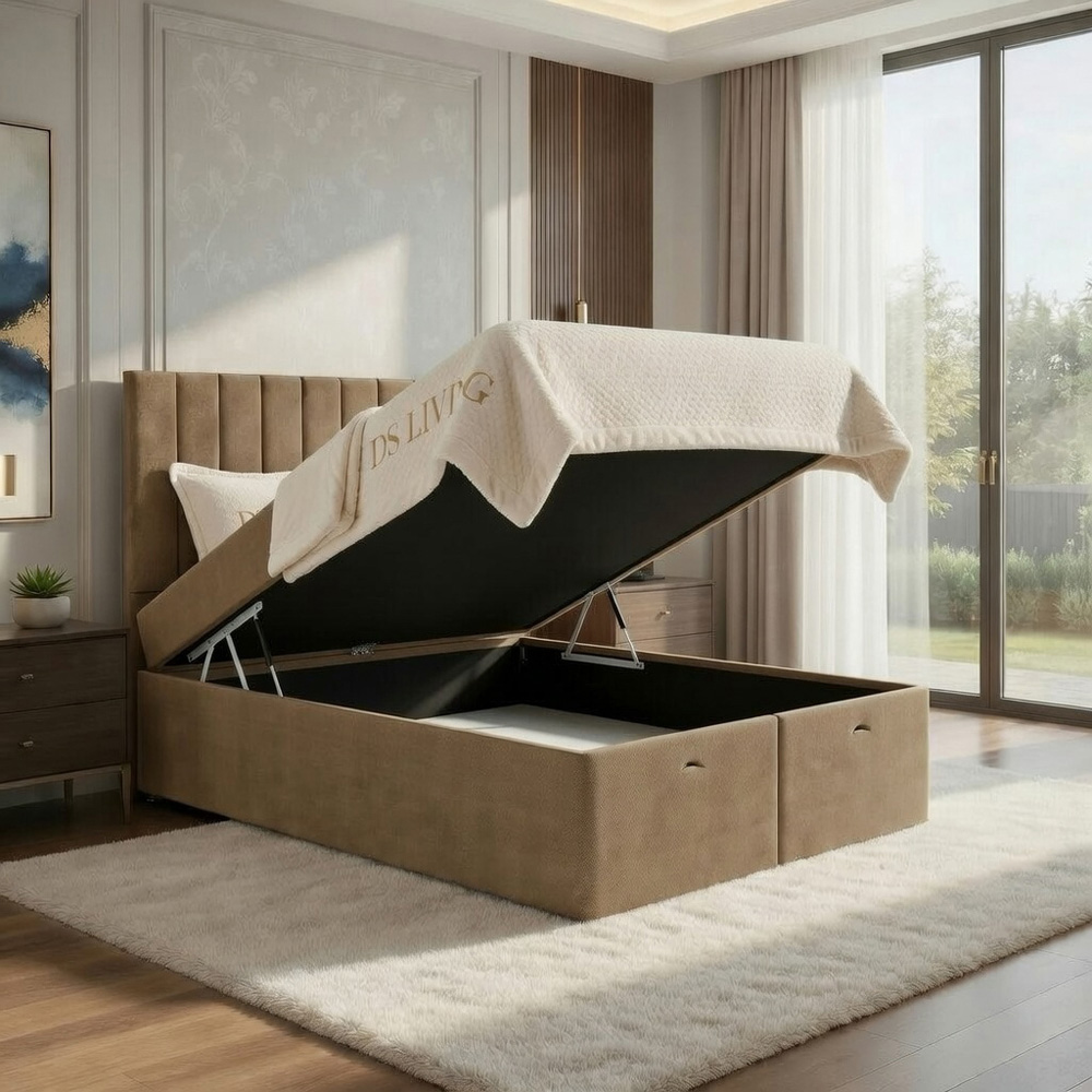 DS Living Aria Single Beige Plush Ottoman Bed Image 2