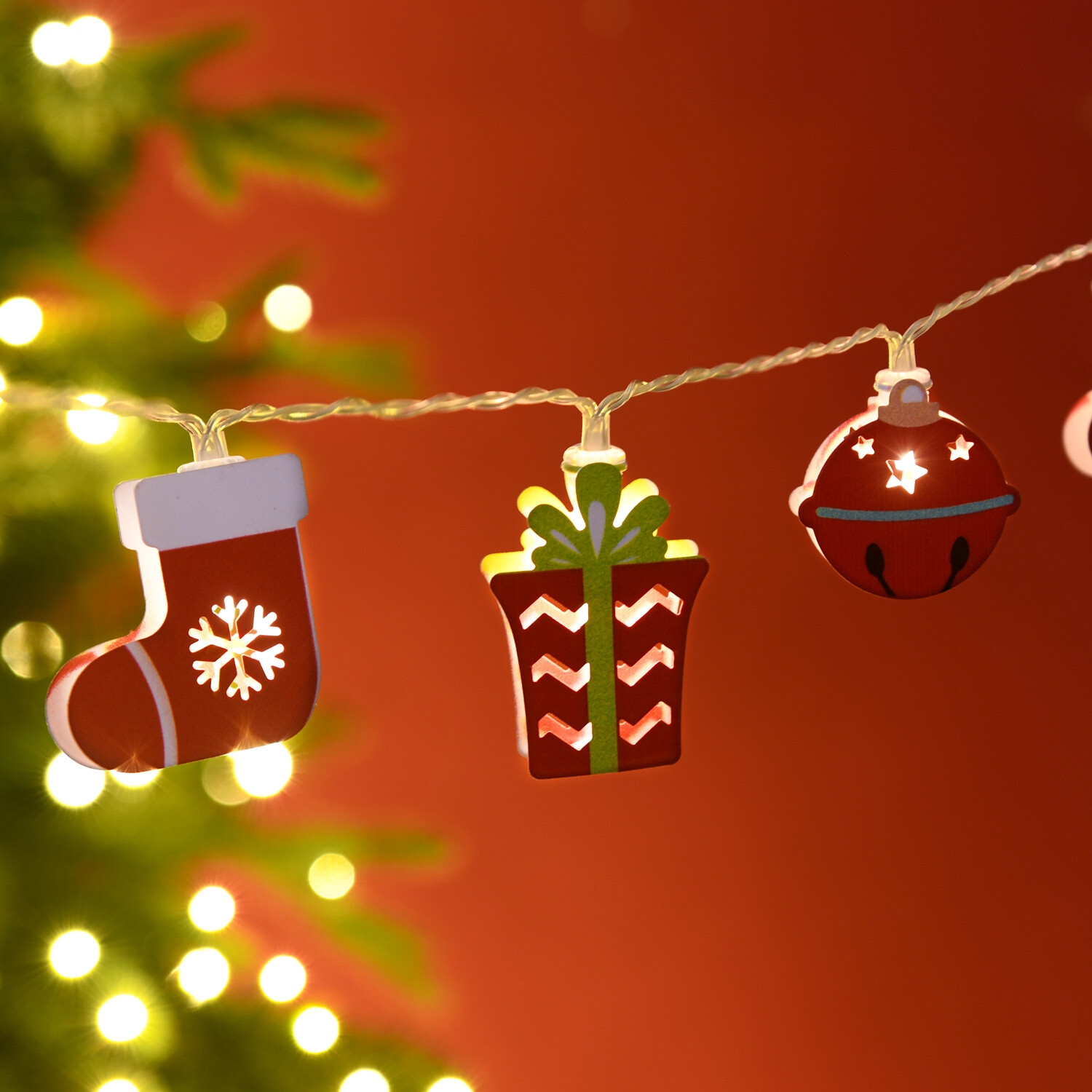 20 LED Christmas Themed String Lights Red Image 2