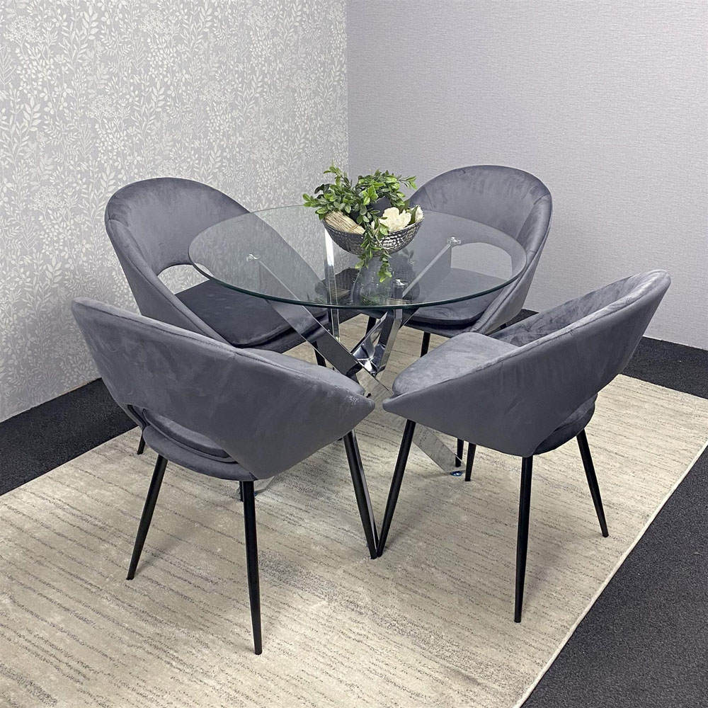 Kosy Koala Maya Bex 4 Seater Round Glass Dining Set Grey Image 4