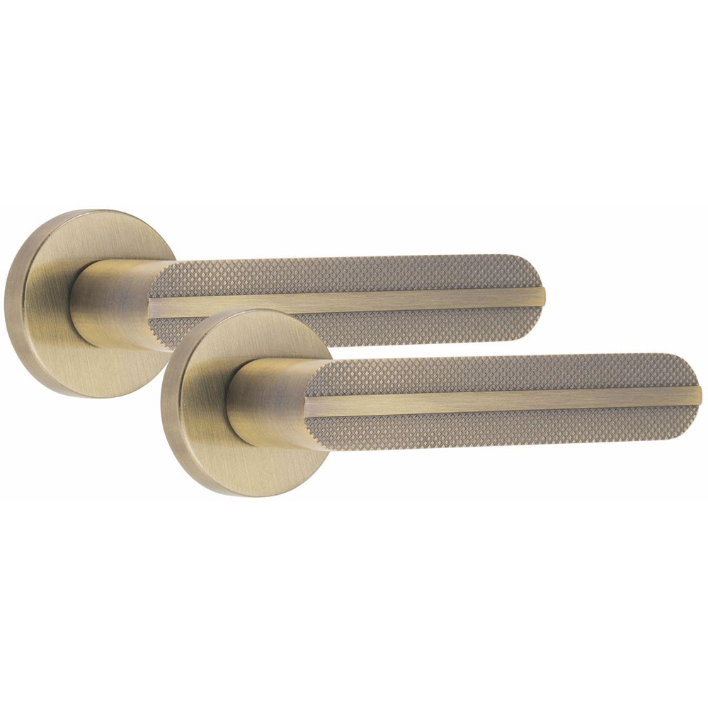Golden Grace Antique Brass Modern Lima Knurled Premium Door Handle Set 6 Pack Image 2