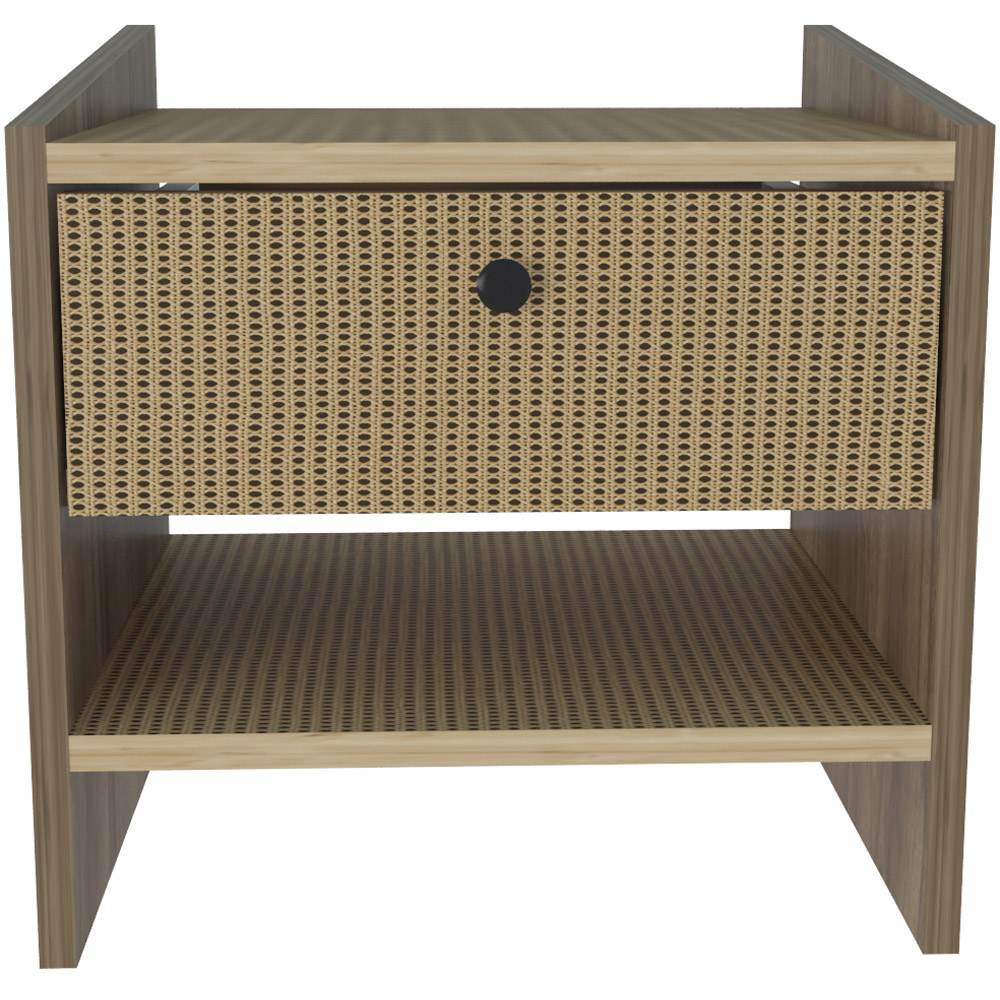 Decorotika Berlin Single Drawer Single Shelf Walnut and Hazeran Bedside Table Image 2