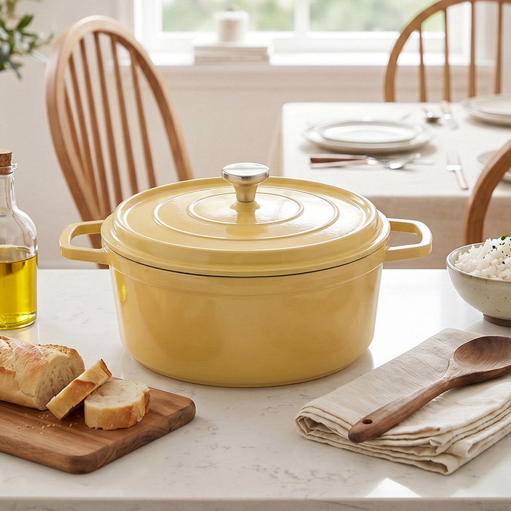 Living and Home 2.75L Yellow Ceramic Dutch Oven Round Cooking Pot with Lid Image 2