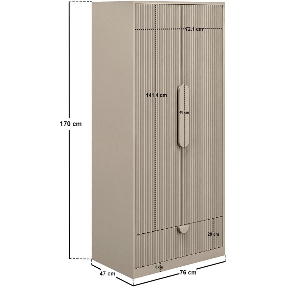 Flair Calista 2 Door Single Drawer Dark Beige Ribbed Wardrobe Image 7