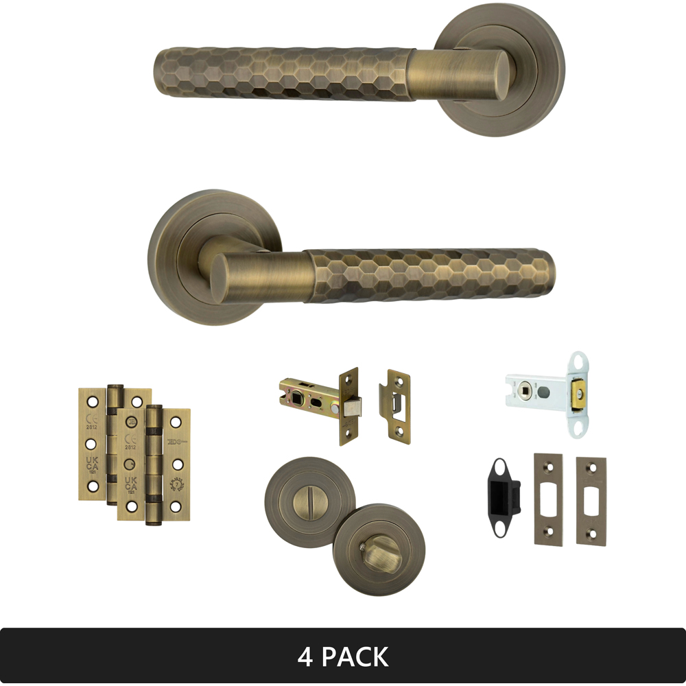 AXS Hardware Montana Antique Brass Knurled Bathroom Door Handles on Rose 4 Pack Image 8