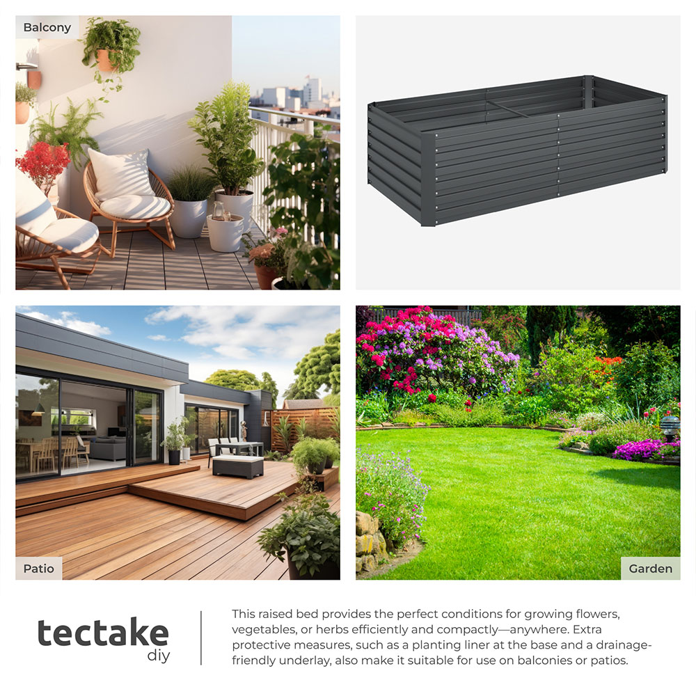 tectake Galvanised Steel Raised Garden Bed 1100L 200 x 80 x 56cm Image 6