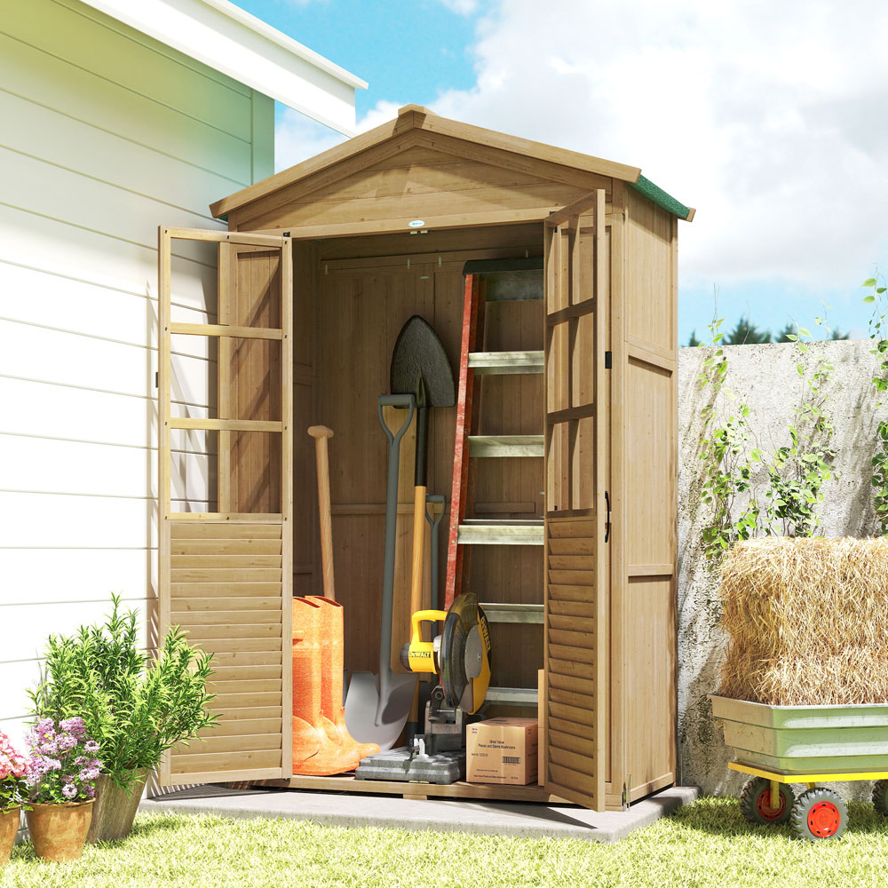 Outsunny 4 x 2ft 3 Shelf Light Brown Apex Garden Storage Shed Image 5