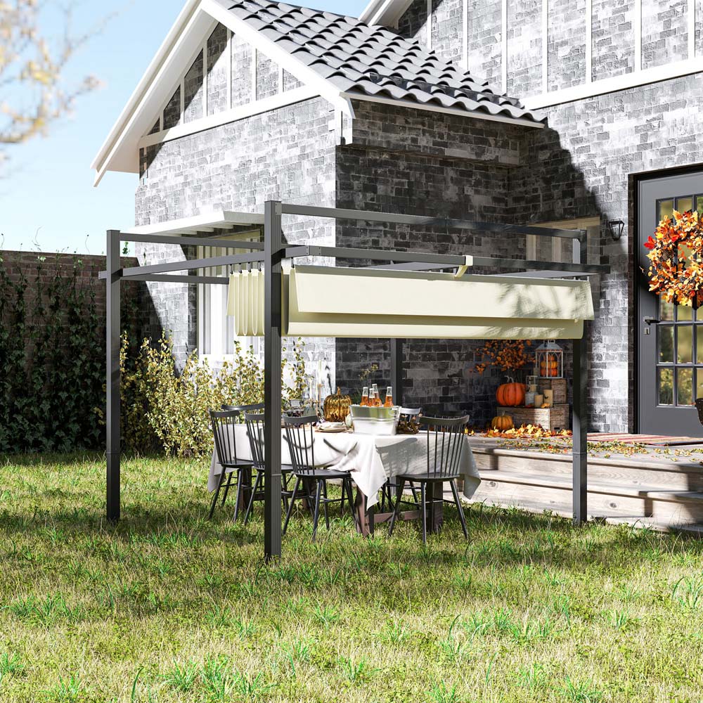 Outsunny 3 x 3m Khaki Aluminium Frame Pergola with Retractable Roof Image 2